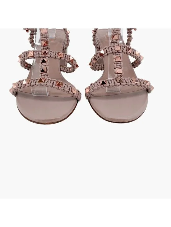 Valentino Garavani Rockstud Braided Caged Block Heel Sandals Beige Size 40 US 10 - Picture 5 of 15